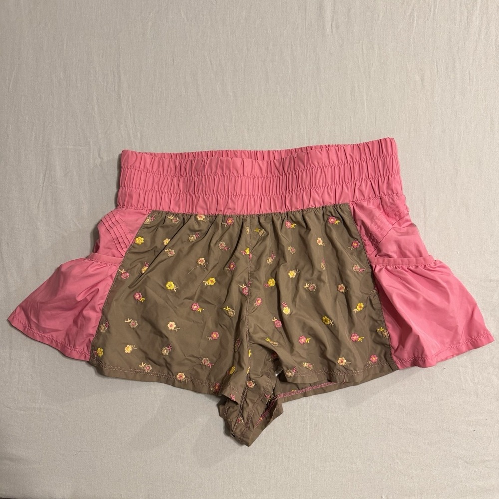 Free People Movement "Get Your Flirt On" Shorts Pink Medium Embroidered Floral